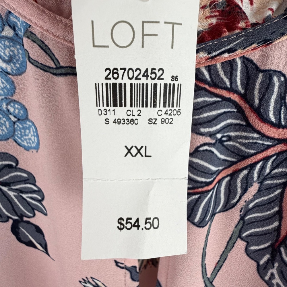 LOFT Blouse XXL Pink Floral Ruffle Sleeve Keyhole Neck NEW - Picture 6 of 15